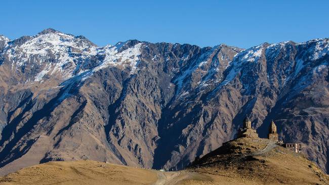 The dramatically sited Gergeti Holy Trinity Church, Georgia