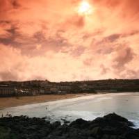 Beautiful sunset over Porthmeor Beach, St Ives
