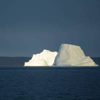 Sunset over icebergs, Syd Kap, Greenland